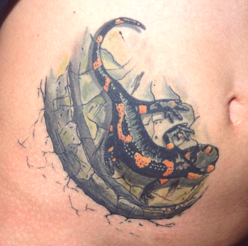 Significado de un tatuaje de salamandra: castidad y calma