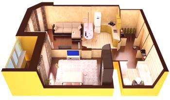 Reurbanización de un apartamento de una habitación, unir y desmantelar viviendas.